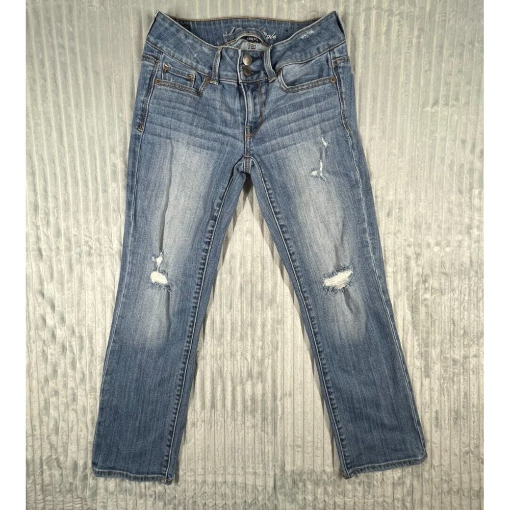 American Eagle Jeans Women's 2 Reg Artist Stretch Low Rise Distressed Light Wash